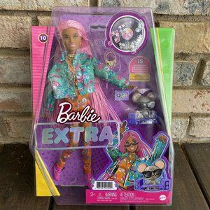 Barbie Extra Doll #10 in Floral-Print Jacket Jogger Set DJ Mouse Pet Pink Hair